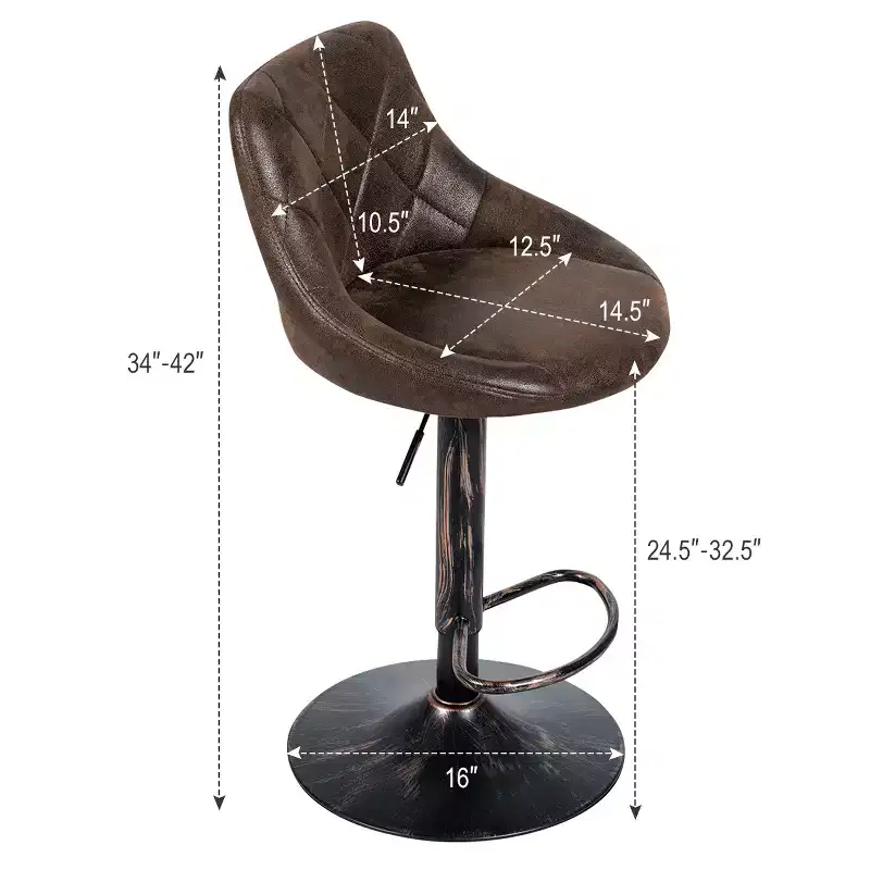 Adjustable Bar Stools Swivel Bar Chairs Hot-stamping Cloth Retro Brown Low Back