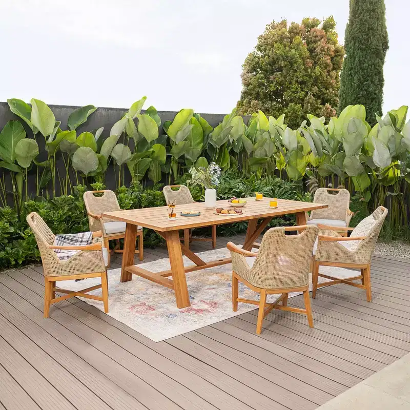Sonoma Lane Quinlan 7pc Teak Outdoor Patio Dining Set with Seat Pad - Weather-Resistant