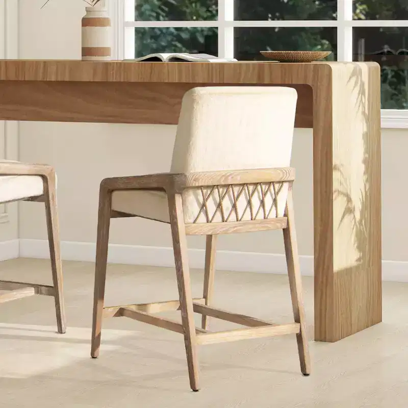 Ash Wood Faux Fur Upholstered Counter Stool 20.5