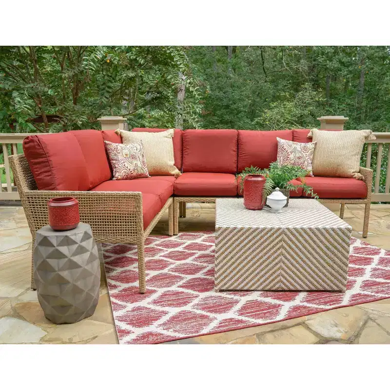 Leisure Made Riviera 5pc Wicker Sectional in Red Fabric