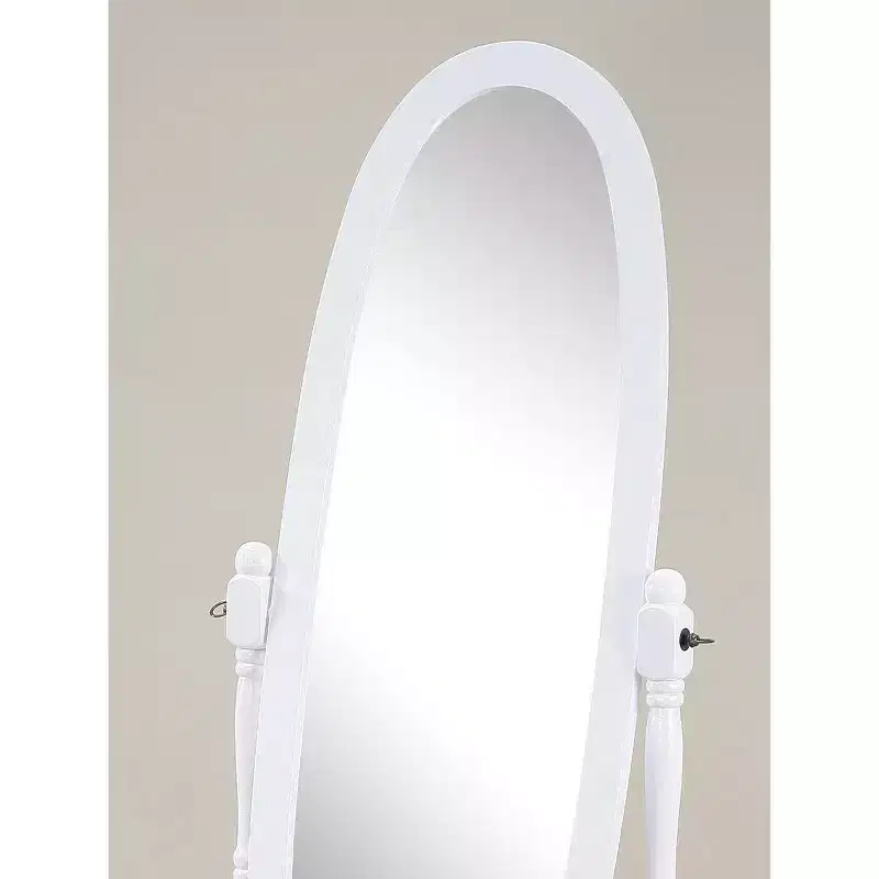 Traditional Standing Full-Length Cheval Mirror with Wood Frame, White, 59.25