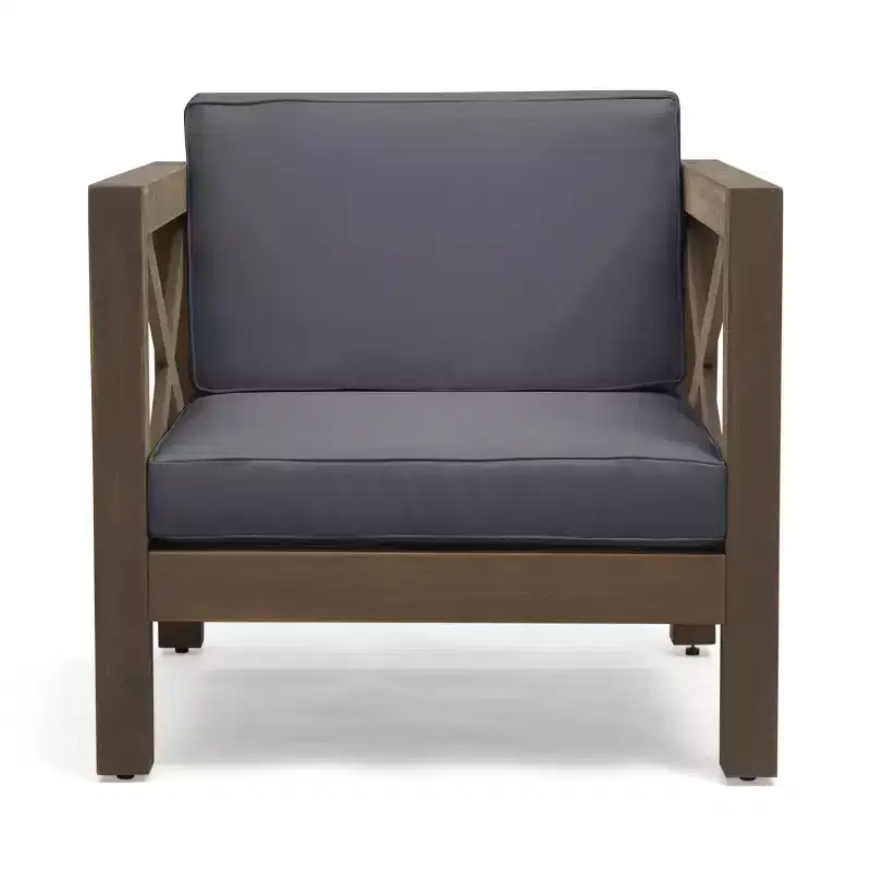 GDFStudio Sam Outdoor Patio Acacia Wood Club Chair with Water-Resistant Cushion