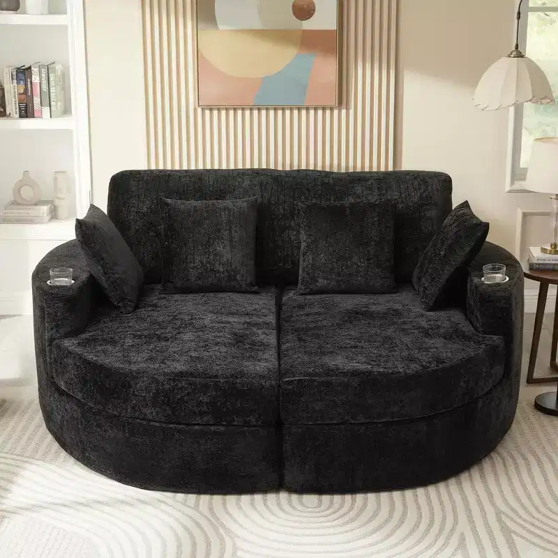 Polibi Oversized Chaise Lounge Sofa with Cup Holders and Pillows