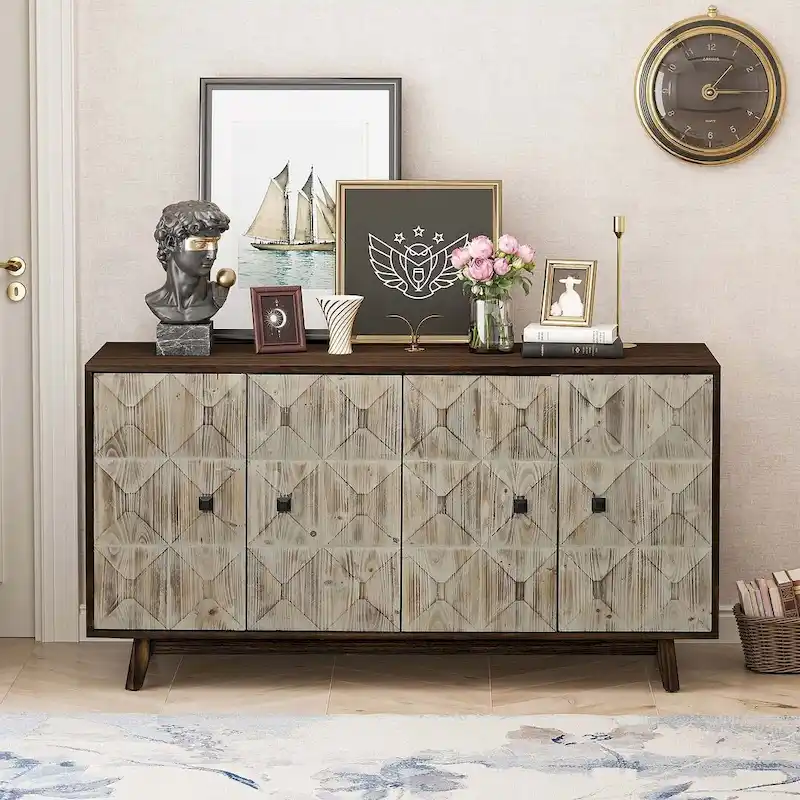59.84 Vintage Freestanding Storage Cabinet with 4 Doors