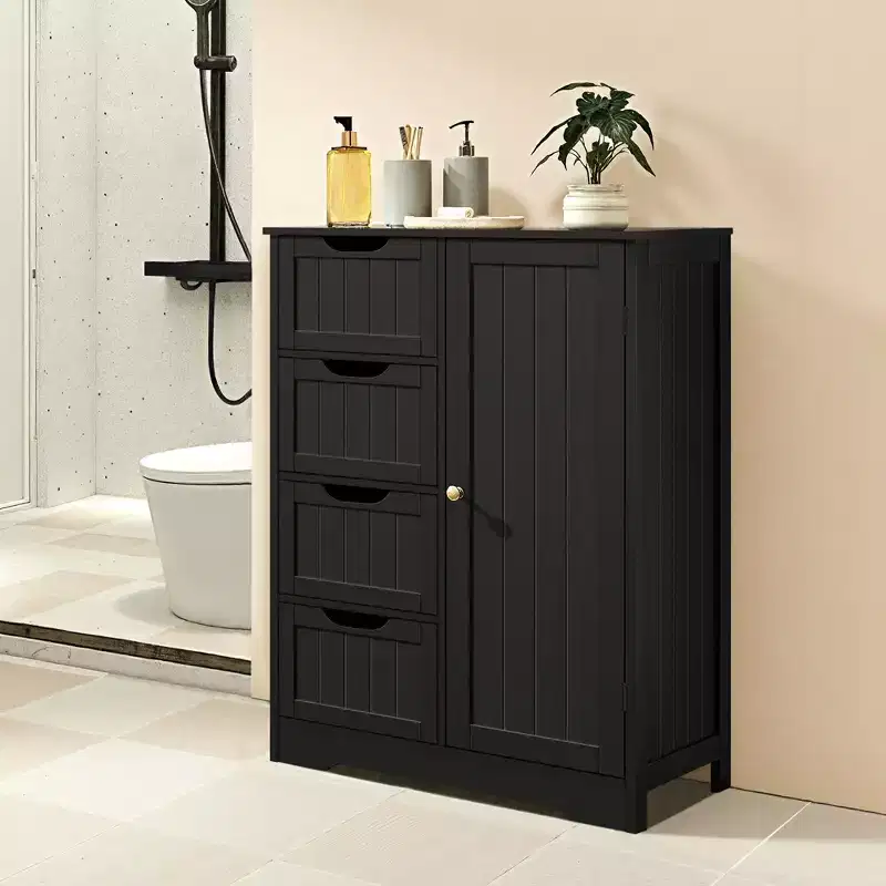 Yaheetech Wooden Bathroom Floor Cabinet with 4 Drawers and 1 Cupboard