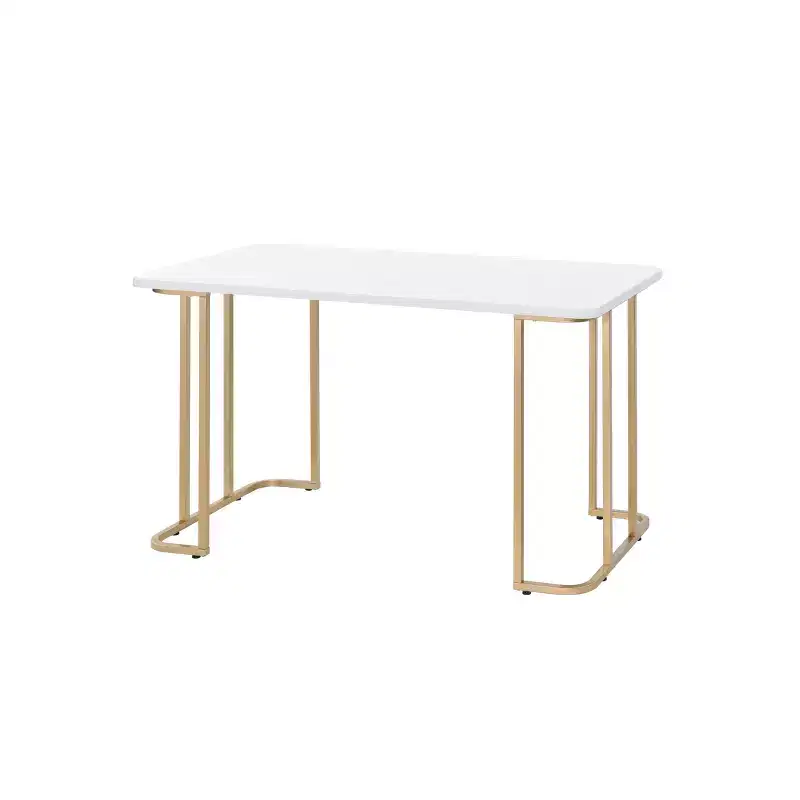 Writing Desk White/Gold: Chic Home Office, Teen & Kids' Study Table, No Storage