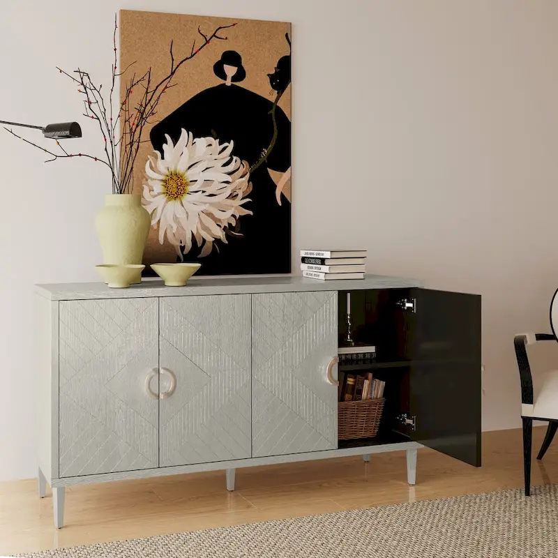 Blue / Grey 4-Door Storage Cabinet, Contemporary Style