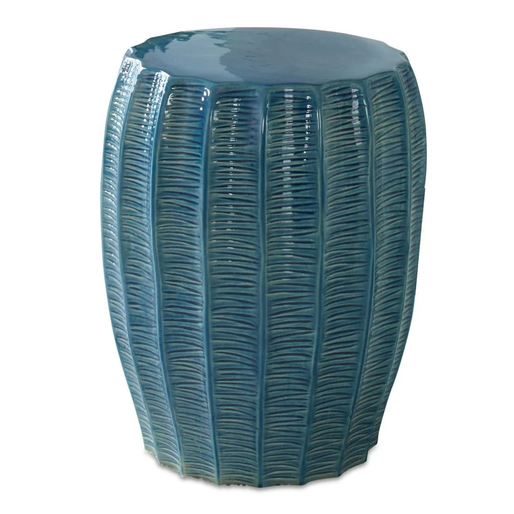 Aqua Blue Ceramic Garden Stool Scalloped Edge