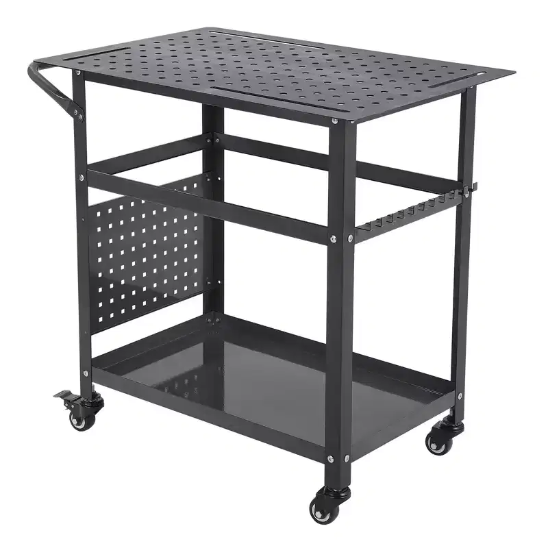 Heavy-Duty Welding Table Cart with Wheels, 36 x 24 Steel Workbench Top, 1200 lb Portable Welding Work Table with Fixture Holes
