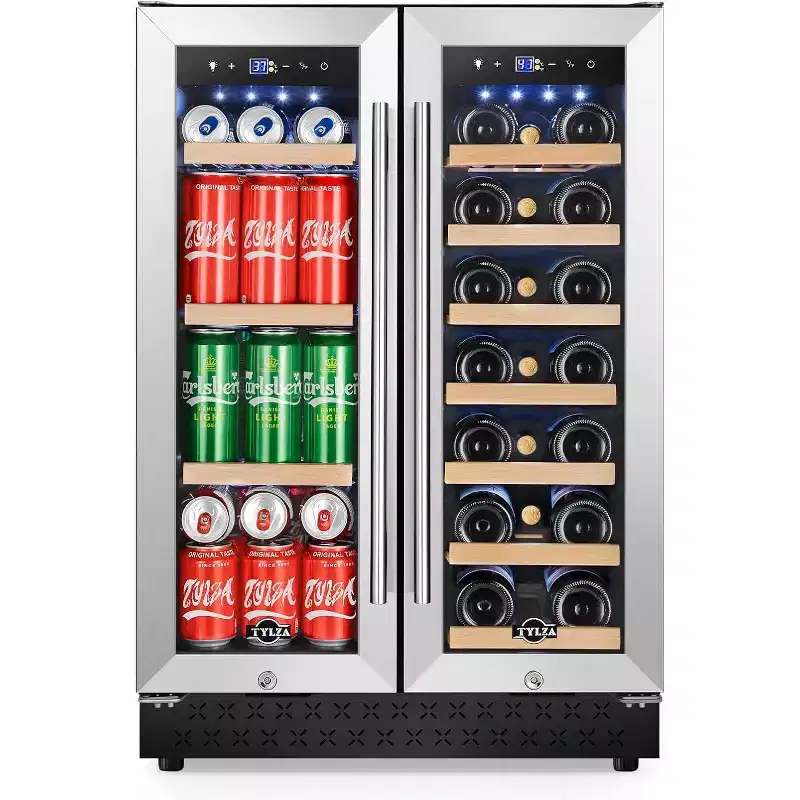 Hooure Upgraded 24-Inch Dual Zone Refrigerator - French Door Wine & Beverage Cooler Fridge for Office/Home