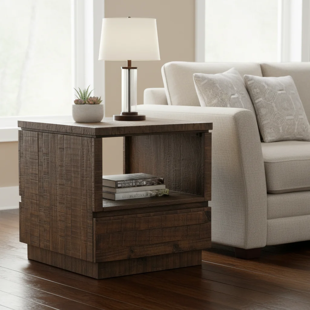 22 Rustic Pine End Table with Storage
