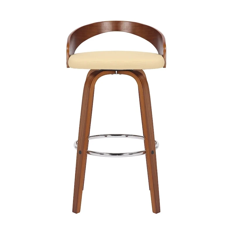 Faux Leather Swivel Counter Height Bar Chair with Wood Frame and Footrest