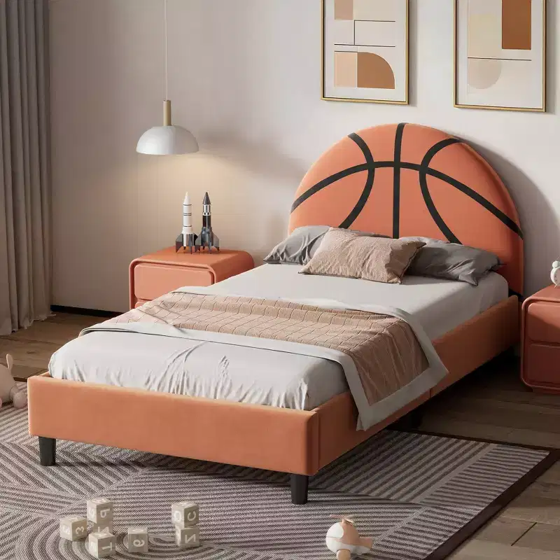 Twin Size Platform Bed with Basketball Design