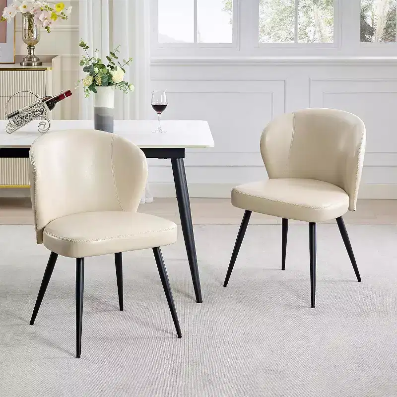 Acekool Dining Chairs Set of 2, Ergonomic Leather Upholstered Kitchen Chairs, Steel Legs, Easy Clean, 265lb Capacity