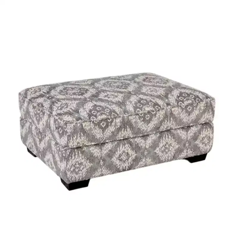 Upholstered Ottoman with Geometric Pattern, 40 Inch