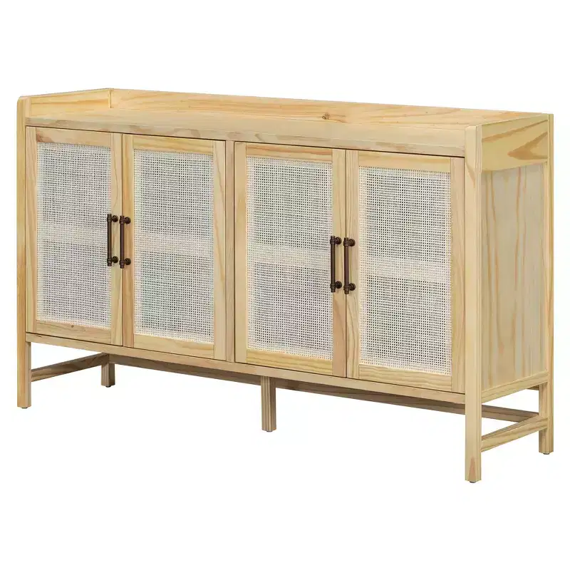 Sideboard Buffet Cabinet with Rattan Doors and Storage for Entryway Dining Room Kitchen Living Room, Natural