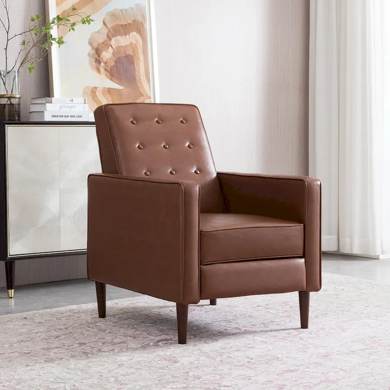 Mervynn Faux Leather Mid-Century Button Tufted Recliner
