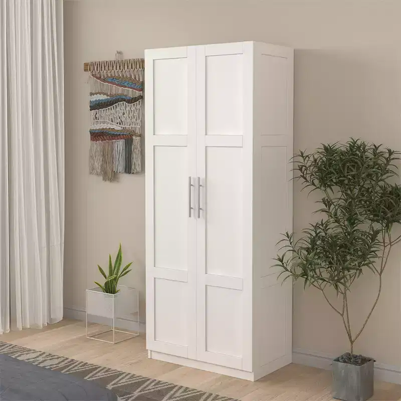 Tall Wardrobe Closet2 Doors, Contemporary Storage Cabinet with Shelves, Freestanding Wardrobe Closet & Cabinet for Bedroom