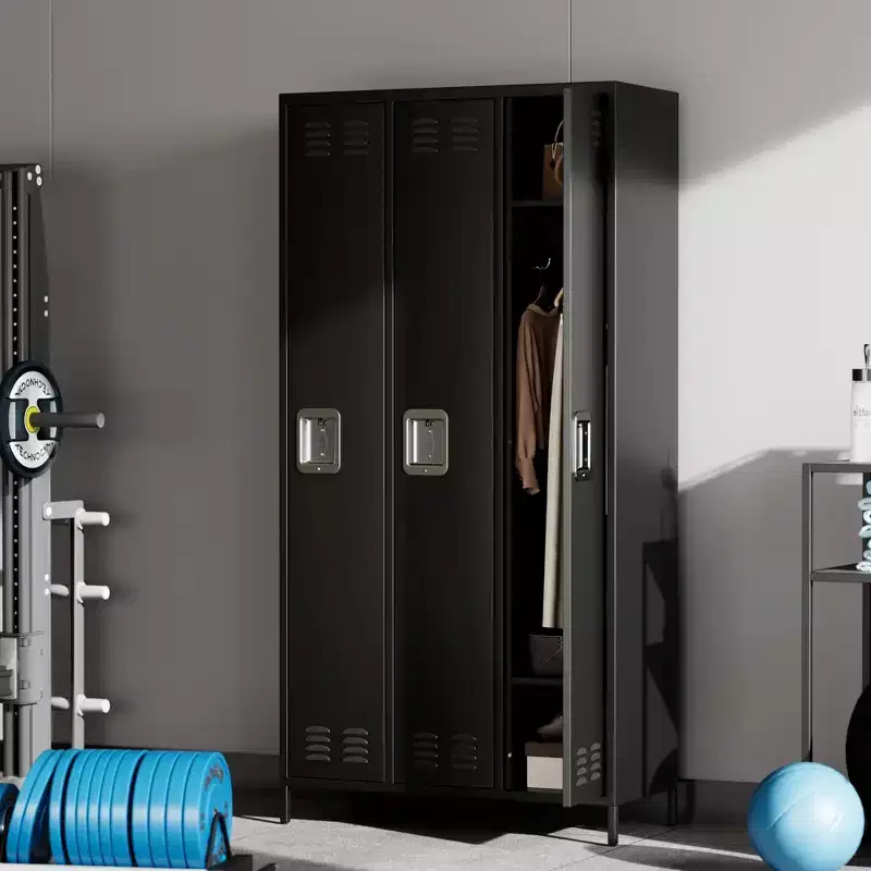 3 Doors Steel Storage, Metal Locker for School Office Gym, 72 Inch Locker Cabinet for Employees, Industrial Storage Locker with 3 Shelves