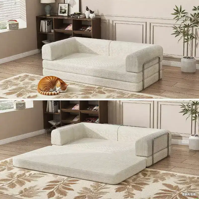 Convertible Corduroy Sleeper Sofa Bed,Folding Mattress Couch with Fixed-Shape Frame, 3 Seater Fold Out King Size Futon for Home Office