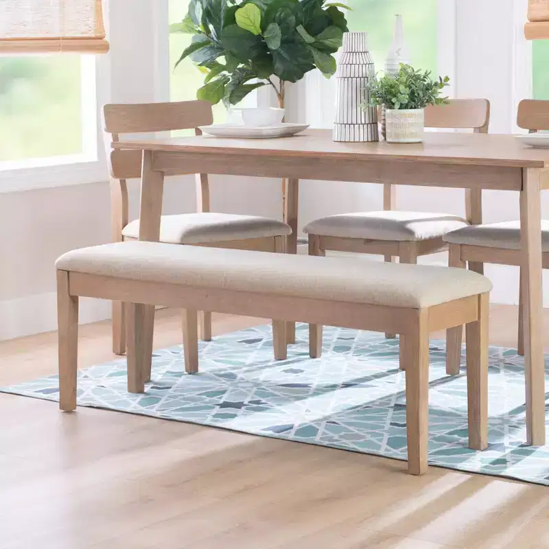 Darden Bench Natural - Powell: Rubberwood Frame, Upholstered Entryway & Ottoman, Padded Seating