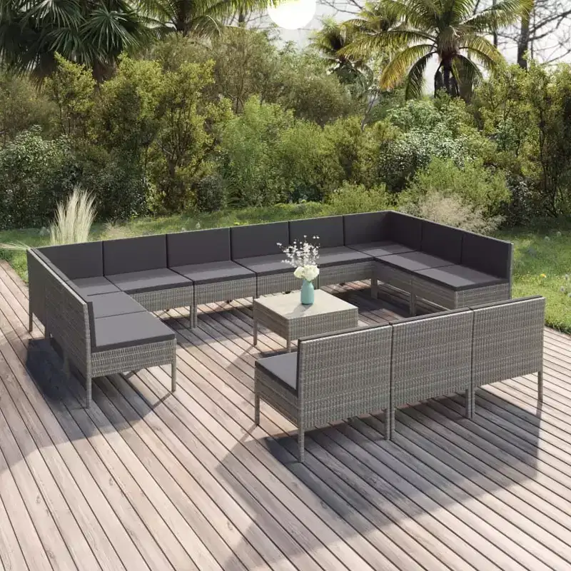 vidaXL Patio Lounge Set Outdoor Sectional Sofa Set Table Poly Rattan Gray