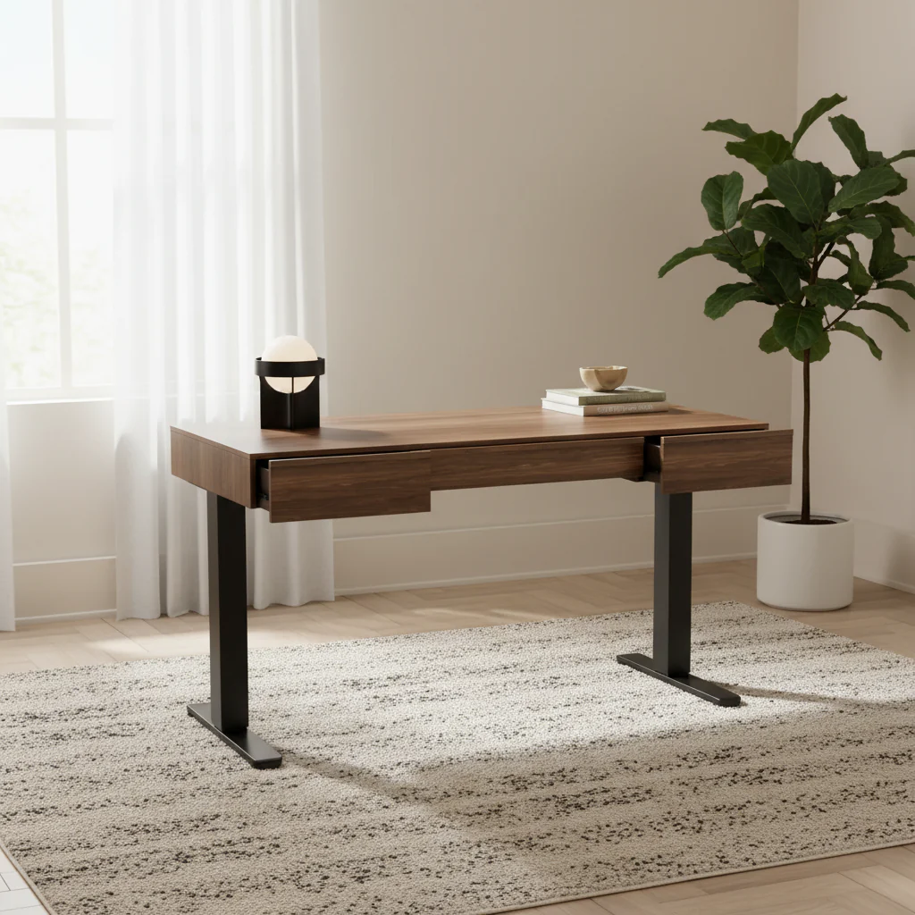 48 Inch Electric Standing Desk with Drawers, Height Adjustable Stand Up Desk with Storage, Black Walnut Computer Workstation for Home Office