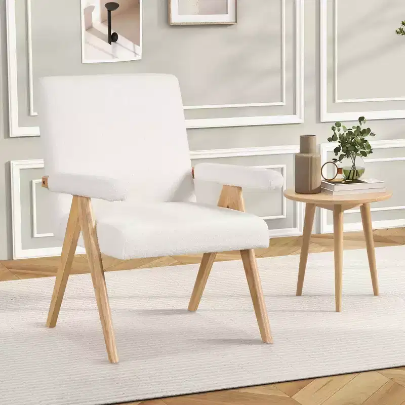 1/2 PCS Mid-Century Modern Accent Chair with Solid Rubber Wood Frame and Padded Armrests