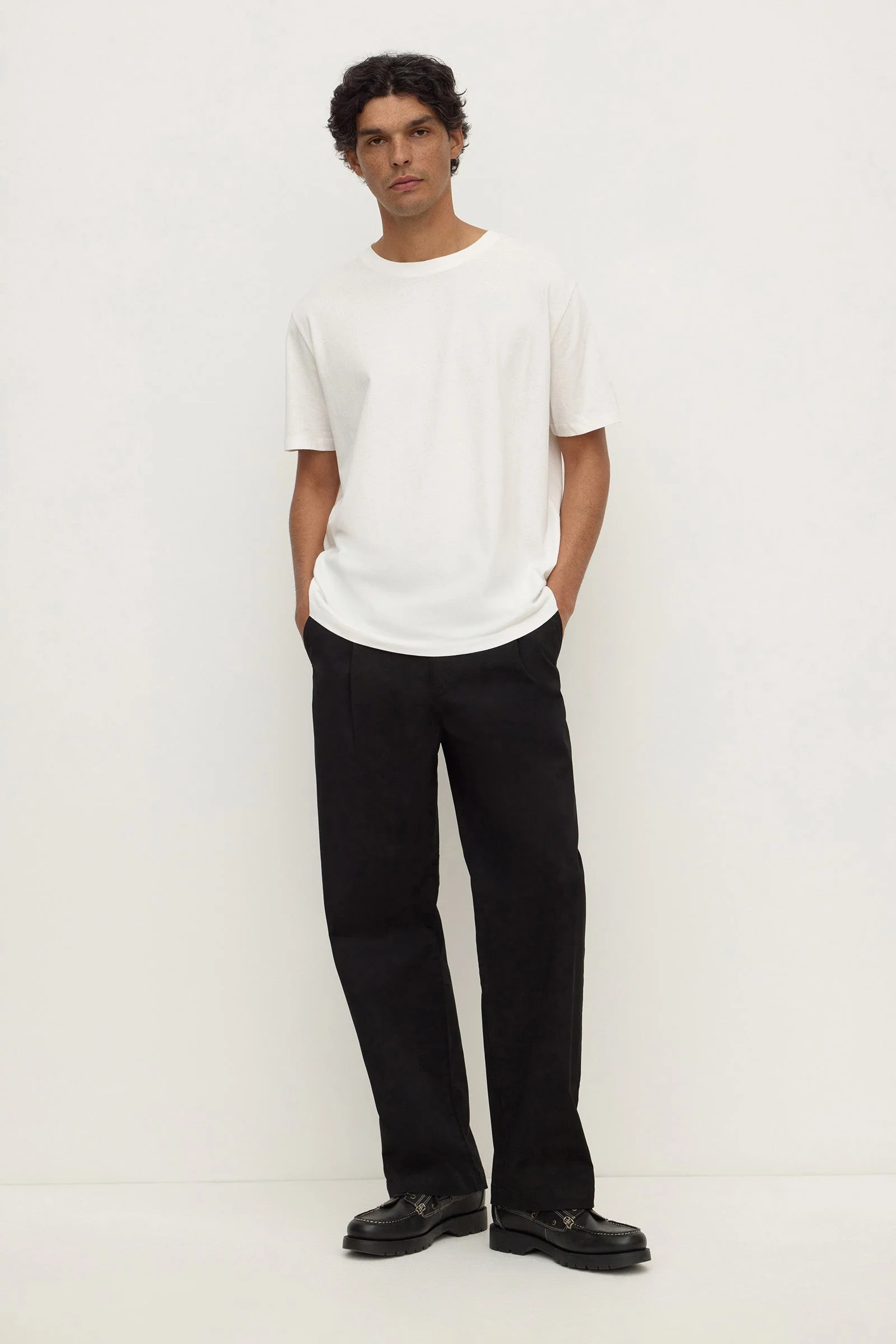 True Black Pleated Cotton Chino