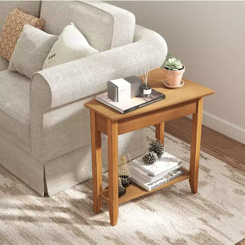 Costway 2 PCS End Table Irregular Narrow Sofa Side Nightstand w/ Storage Shelf Walnut