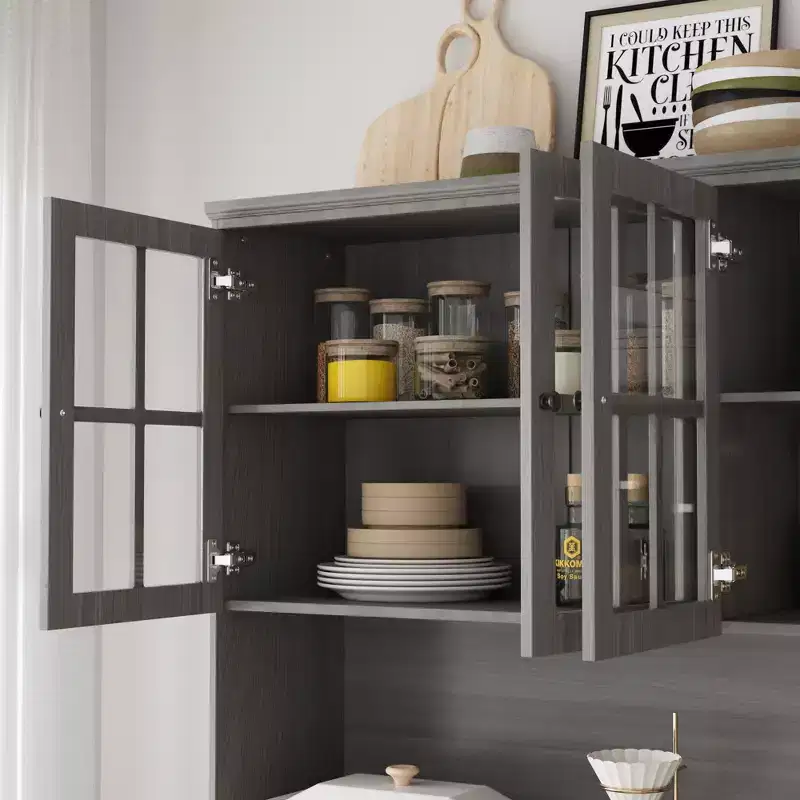 Gray Moire 61.2 Wide 3 Drawer Sideboard with Modern Design Buffet Hutch Storage Pantry Cabinet Sideboard Storage Cabinet