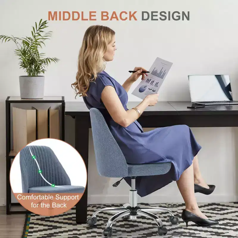 Modern Armless Office Chair: Swivel, Adjustable, Fabric