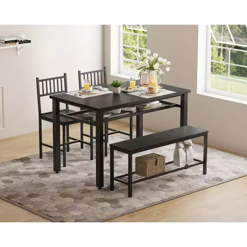 4 Piece Kitchen Table Set for Small SpaceModern Dining Table Set2 Chairs,1 Bench,1 Table,47 Rectangular Dining Room Set with Storage Bench