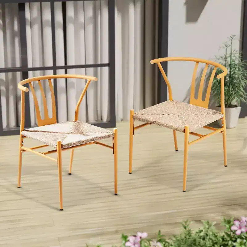 Karl Home | Yellow Metal-framed Weave Dining Chair (4-Pack)