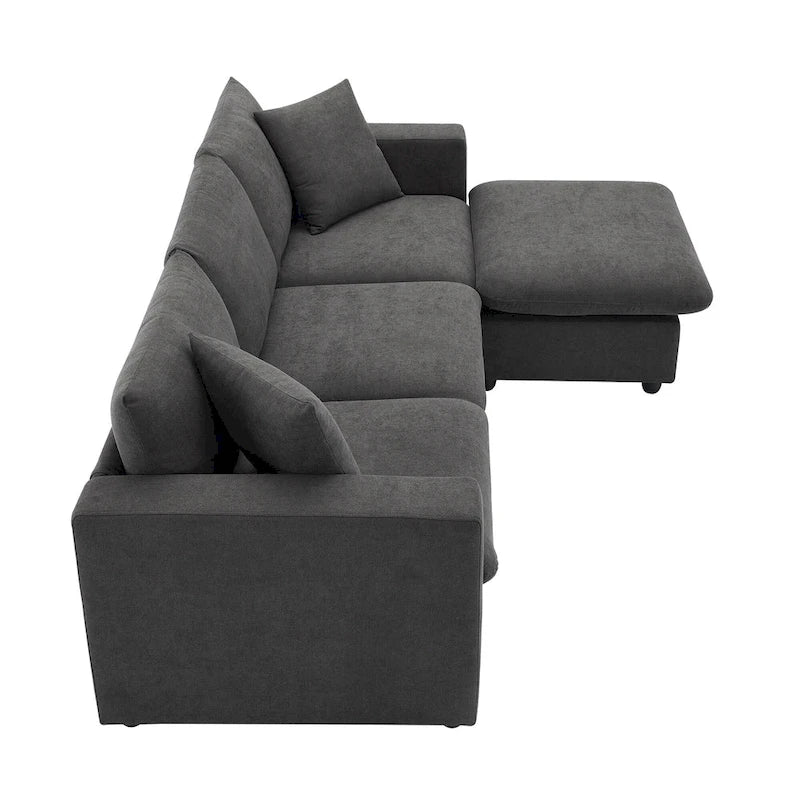 100.4 L-Shaped Polyester Sectional Sofa with 4-Seat Convertible Couch and Ottoman & Pocket Spring Cushions (300lb Capacity)