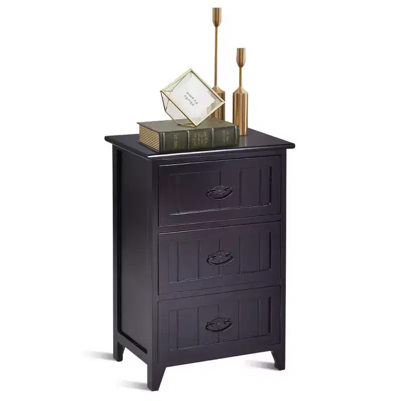 Costway 3 Drawers Nightstand End Table Storage Wood Side Bedside Black