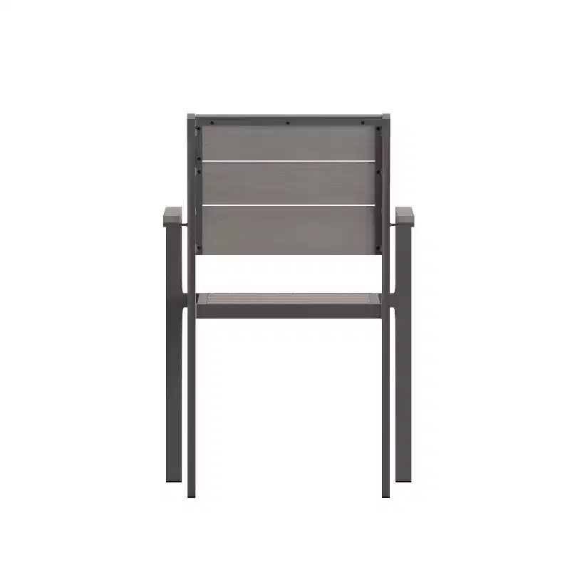 Flash Furniture Finch Commercial Grade Patio Chair with Arms, Stackable Side Chair with Faux Teak Poly Slats and Metal Frame