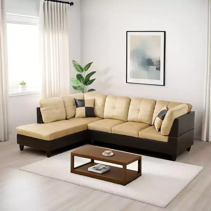 L-Shaped Living Room Sofa with Double Spring Layer, Soft and Breathable 3-Piece Short Plush Sofa Set