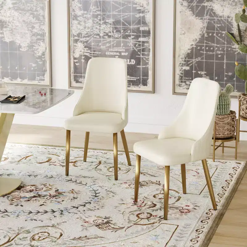 Modern PU Sponge-Filled Dining Chair, Solid Wood & Metal Legs, Set of 2, Suitable for Dining Rooms & Offices