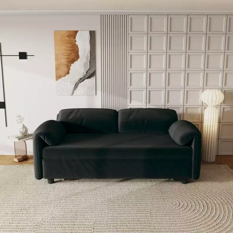 TUYOHW 54-inch Modern Convertible Sofa,Velvet Sofa Bed with Storage Pockets,Retractable 2-in-1 Loveseat for Living Room,Small Space