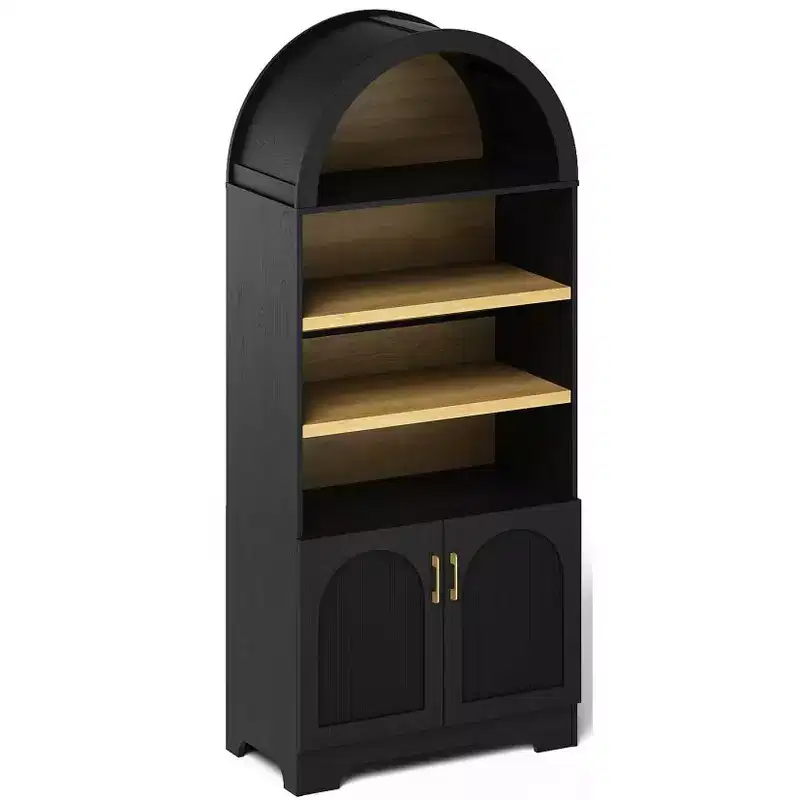 Bestier 71 Tall Arched Pantry Cabinet with Doors, Kitchen Storage Cabinet with Open Storage & Adjustable Shelves, Freestanding Cupboard Open Bookcase