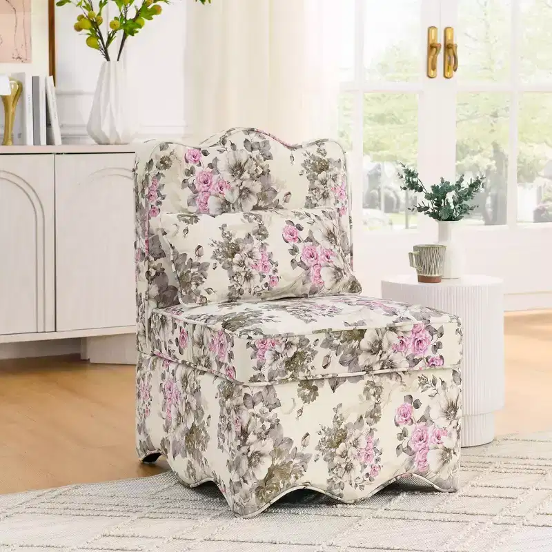 Flannel Single Dining Chair with Soft Cushion, Backrest & Matching Waist Pillow – No Armrests