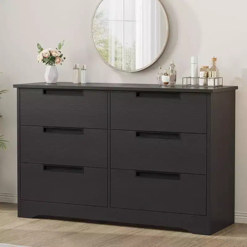 Modern 6-Drawer Dresser - Double Wide w/ Embedded Handles for Bedroom & Nursery