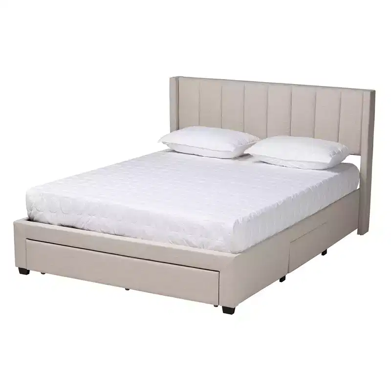 Baxton Studio Coronado Mid-Century Modern Transitional Fabric 3-Drawer Storage Platform Bed
