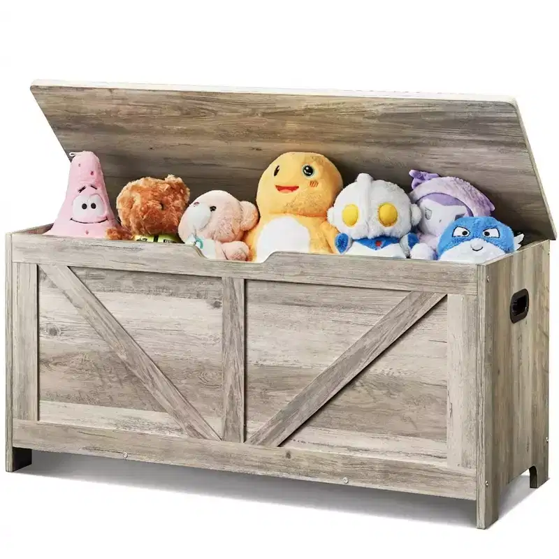 Kids Toy Storage Bench Wooden Toy Box Chest 38 98 x 15 55 x 18 9 in Gray Heavy Duty