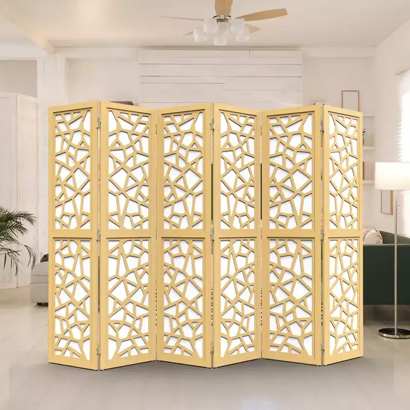 VINGLI 6 Panel Room Divider, Non-Woven Fabric Privacy Screen, Indoor Partition Wall Dividers, Freestanding Space Separator with Unique Pattern (Gold)