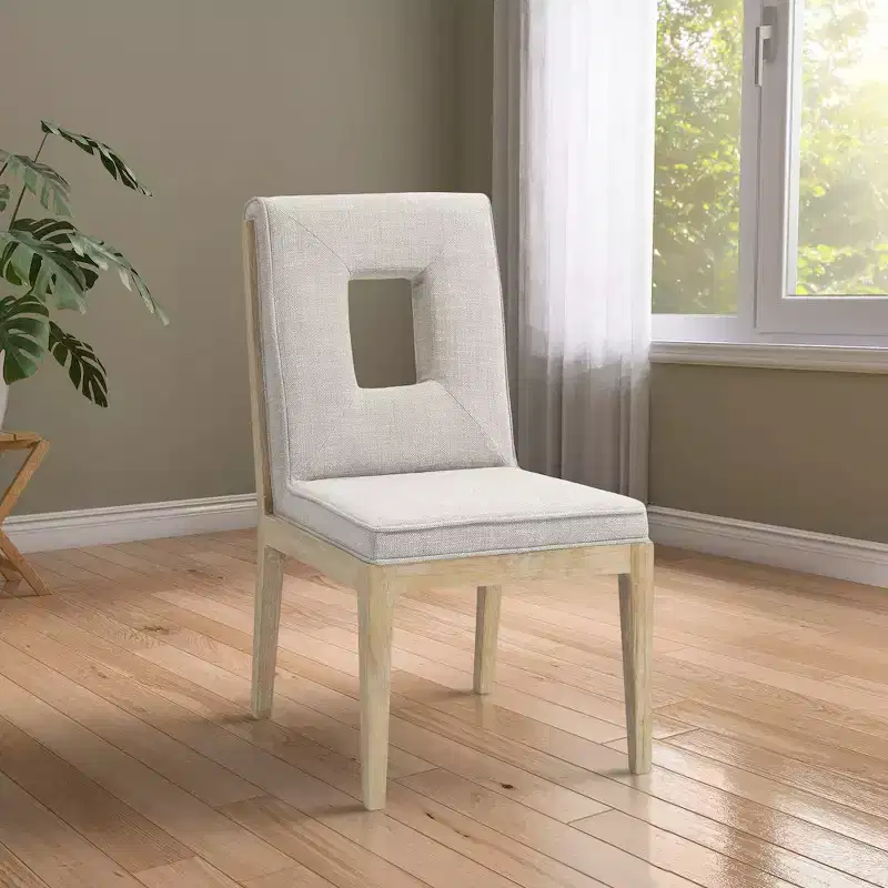 Meridian Furniture,Gwendolyn Linen Textured Fabric Dining Side Chair, Set of 2
