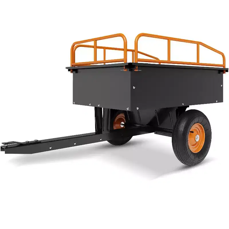 Heavy Duty ATV Trailer Steel Dump Cart, 750 LBS 15 Cubic Feet, Garden Utility with Removable Sides for Riding Lawn Mower Tractor