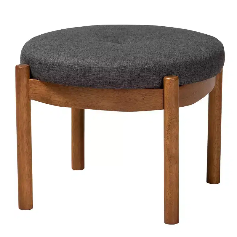 Iliana Fabric and Wood Ottoman Footstool Dark Gray/Walnut Brown - Baxton Studio