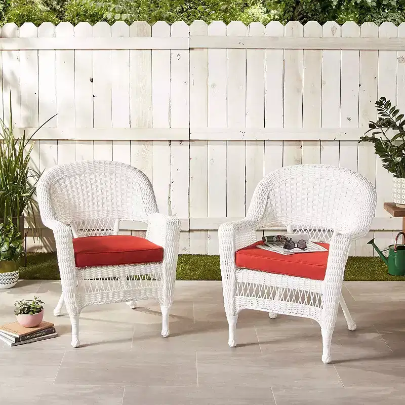 HomeStock Zen Zone Chair Set of 2, Durable Resin Wicker, Weather-Resistant with Cushions
